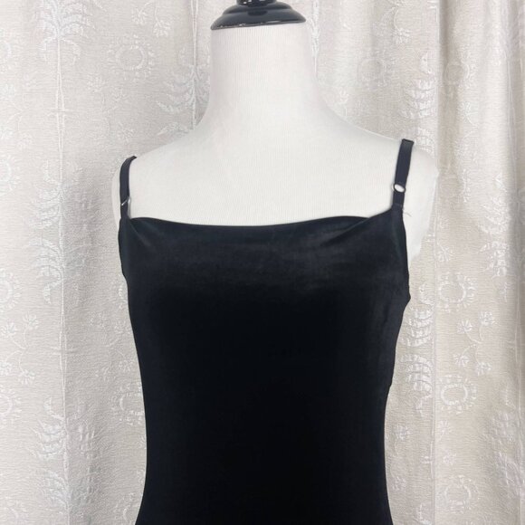 Y2K black velvet slip dress spaghetti straps Ralph Lauren 90s bodycon stretch - Picture 2 of 8